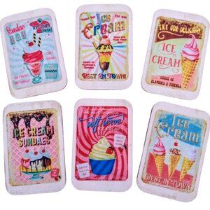 New Set Of 6! Vintage Retro Dollhouse Miniature Wood Ice Cream Signs